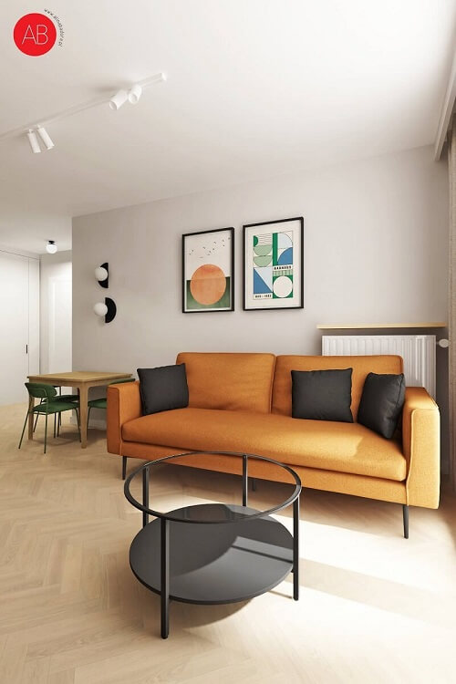 Funkcjonalny salon w mieszkaniu na wynajem - projekt wnętrza Alina Badora