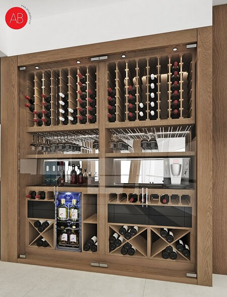Szafa na wino w luksusowym apartamencie w Warszawie | Projekt - Alina Badora, Architekt Wnętrz